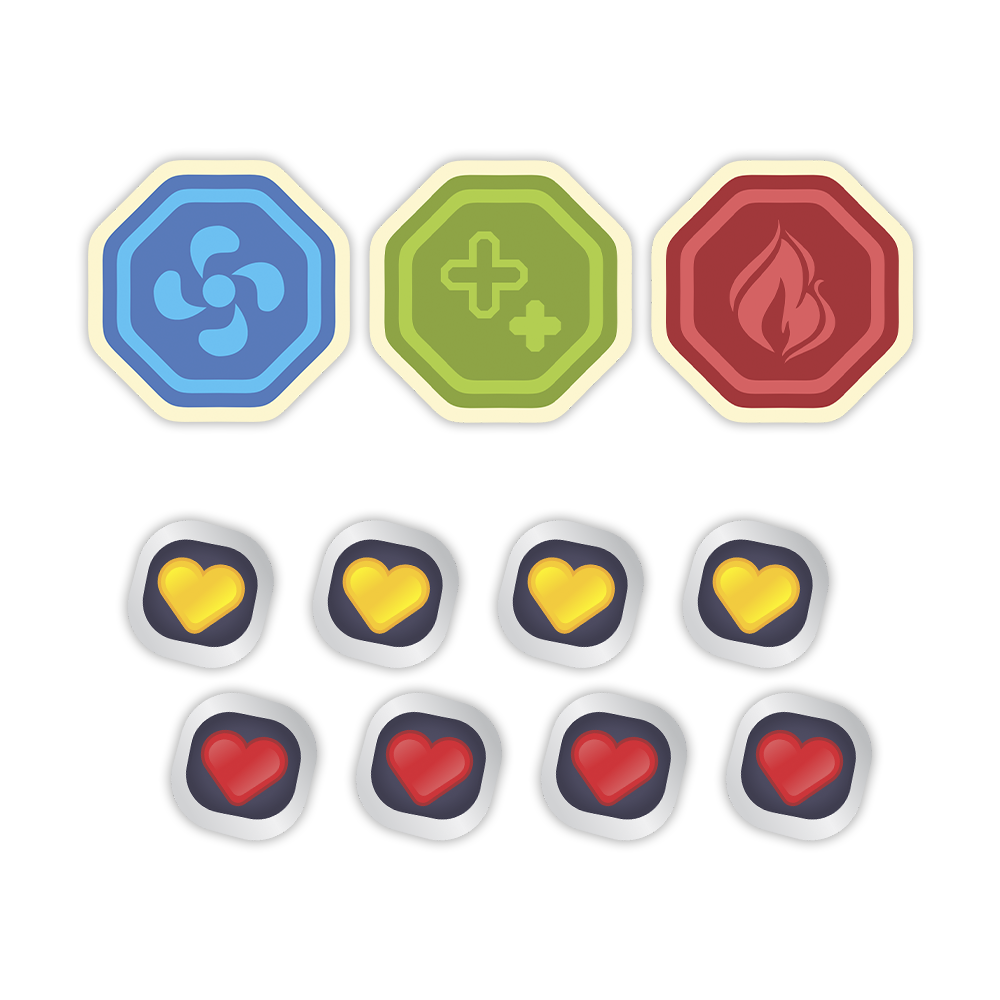 Fichas e marcadores da caixa 1